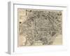 Paris, France, Vintage Map-null-Framed Premium Giclee Print
