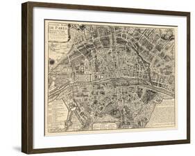 Paris, France, Vintage Map-null-Framed Giclee Print