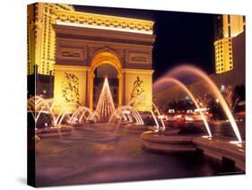 Paris Hotel and Casino Fountains in Front of L'Arc de Triumph Replica, Las Vegas, Nevada, USA-Brent Bergherm-Stretched Canvas