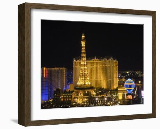 Paris Hotel on the Strip at Night, Las Vegas, Nevada, USA-Robert Harding-Framed Photographic Print