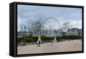 Paris Louvre Ferris Wheel-Sarah Butcher-Framed Stretched Canvas