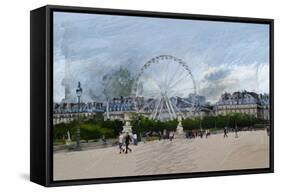 Paris Louvre Ferris Wheel-Sarah Butcher-Framed Stretched Canvas
