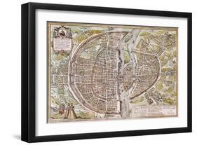 Paris Map, 1581-Georg Braun-Framed Giclee Print