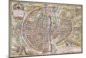 Paris Map, 1581-Georg Braun-Mounted Giclee Print