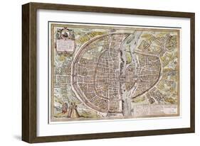 Paris Map, 1581-Georg Braun-Framed Giclee Print