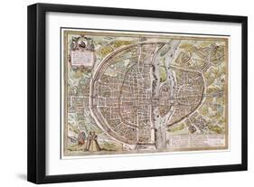 Paris Map, 1581-Georg Braun-Framed Giclee Print