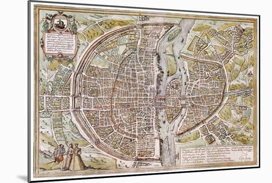 Paris Map, 1581-Georg Braun-Mounted Giclee Print