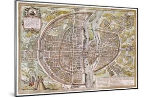 Paris Map, 1581-Georg Braun-Mounted Giclee Print