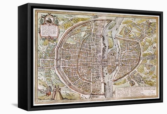 Paris Map, 1581-Georg Braun-Framed Stretched Canvas
