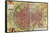 Paris Map from "Civitates Orbis Terrarrum" by Georg Braun and Franz Hogenbergh, French, 1572-1617-Georg Braun-Framed Stretched Canvas