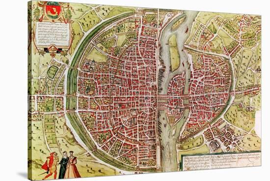 Paris Map from "Civitates Orbis Terrarrum" by Georg Braun and Franz Hogenbergh, French, 1572-1617-Georg Braun-Stretched Canvas