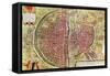 Paris Map from "Civitates Orbis Terrarrum" by Georg Braun and Franz Hogenbergh, French, 1572-1617-Georg Braun-Framed Stretched Canvas