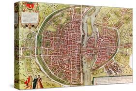 Paris Map from "Civitates Orbis Terrarrum" by Georg Braun and Franz Hogenbergh, French, 1572-1617-Georg Braun-Stretched Canvas