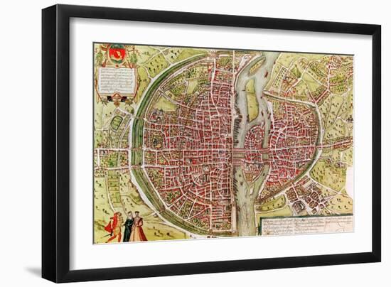 Paris Map from "Civitates Orbis Terrarrum" by Georg Braun and Franz Hogenbergh, French, 1572-1617-Georg Braun-Framed Giclee Print