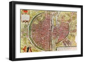 Paris Map from "Civitates Orbis Terrarrum" by Georg Braun and Franz Hogenbergh, French, 1572-1617-Georg Braun-Framed Giclee Print