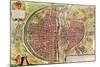 Paris Map from "Civitates Orbis Terrarrum" by Georg Braun and Franz Hogenbergh, French, 1572-1617-Georg Braun-Mounted Giclee Print