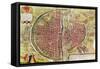 Paris Map from "Civitates Orbis Terrarrum" by Georg Braun and Franz Hogenbergh, French, 1572-1617-Georg Braun-Framed Stretched Canvas