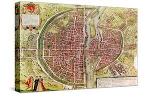 Paris Map from "Civitates Orbis Terrarrum" by Georg Braun and Franz Hogenbergh, French, 1572-1617-Georg Braun-Stretched Canvas