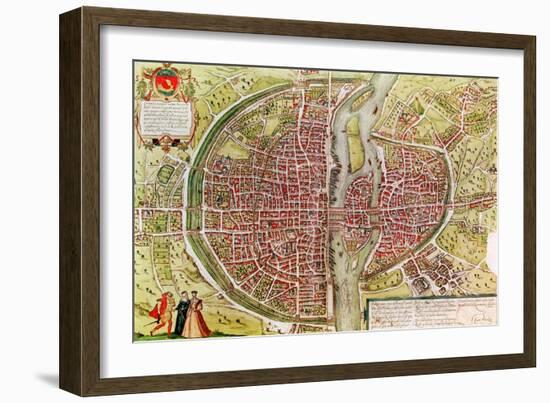 Paris Map from "Civitates Orbis Terrarrum" by Georg Braun and Franz Hogenbergh, French, 1572-1617-Georg Braun-Framed Giclee Print