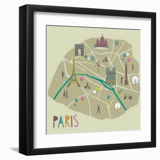 Paris Map Greeting Card Design-Lavandaart-Framed Art Print