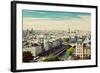 Paris Panorama, France. View on Eiffel Tower and Seine River from Notre Dame Cathedral. Vintage, Re-Michal Bednarek-Framed Photographic Print