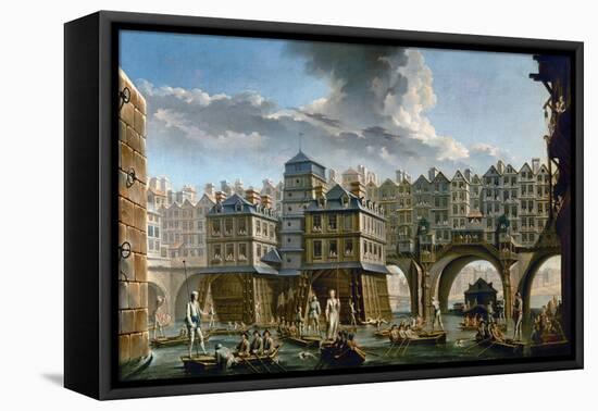 Paris: Pont Notre-Dame-Nicolas Jean Baptiste Raguenet-Framed Stretched Canvas