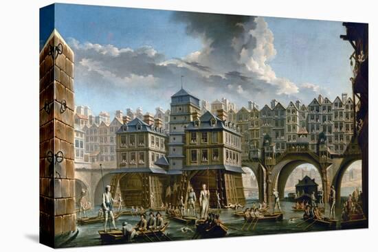 Paris: Pont Notre-Dame-Nicolas Jean Baptiste Raguenet-Stretched Canvas