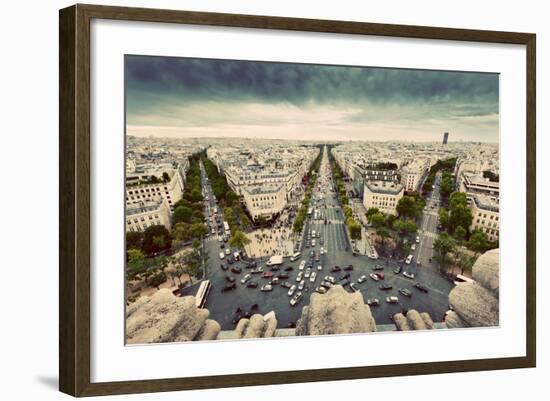 Paris Skyline - Avenue Des Champs-Elysees. View from Arc De Triomphe, Paris, France. Vintage, Retro-Michal Bednarek-Framed Photographic Print