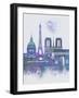 Paris Skyline Watercolour Splash Blue-Fab Funky-Framed Art Print