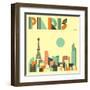 Paris Skyline-Jazzberry Blue-Framed Art Print