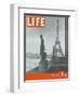 Paris, Statues with Eiffel Tower, March 18, 1946-Ed Clark-Framed Premium Photographic Print