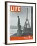 Paris, Statues with Eiffel Tower, March 18, 1946-Ed Clark-Framed Photographic Print