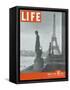 Paris, Statues with Eiffel Tower, March 18, 1946-Ed Clark-Framed Stretched Canvas