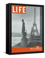 Paris, Statues with Eiffel Tower, March 18, 1946-Ed Clark-Framed Stretched Canvas