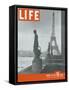 Paris, Statues with Eiffel Tower, March 18, 1946-Ed Clark-Framed Stretched Canvas