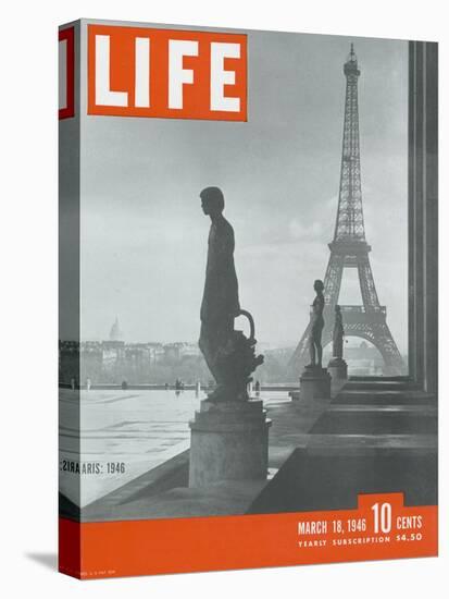 Paris, Statues with Eiffel Tower, March 18, 1946-Ed Clark-Stretched Canvas