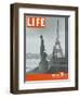 Paris, Statues with Eiffel Tower, March 18, 1946-Ed Clark-Framed Photographic Print