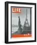 Paris, Statues with Eiffel Tower, March 18, 1946-Ed Clark-Framed Photographic Print