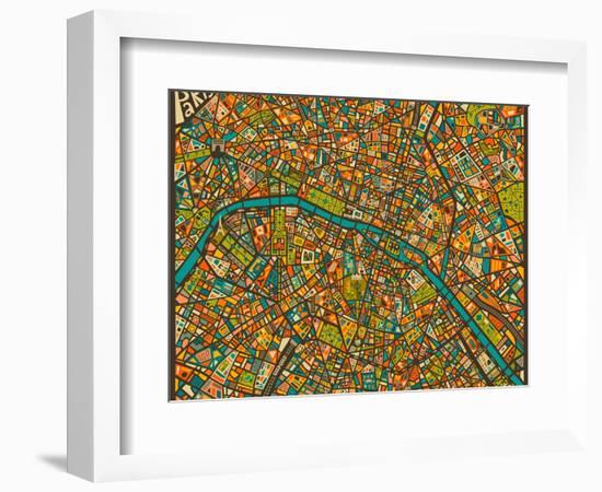 Paris Street Map-Jazzberry Blue-Framed Art Print