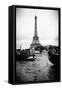 Paris sur Seine Collection - Barges along River Seine with Eiffel Tower III-Philippe Hugonnard-Framed Stretched Canvas