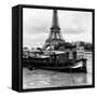 Paris sur Seine Collection - Barges along River Seine with Eiffel Tower VIII-Philippe Hugonnard-Framed Stretched Canvas