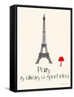 Paris Travel Poster With Eiffel Tower-Jan Weiss-Framed Stretched Canvas