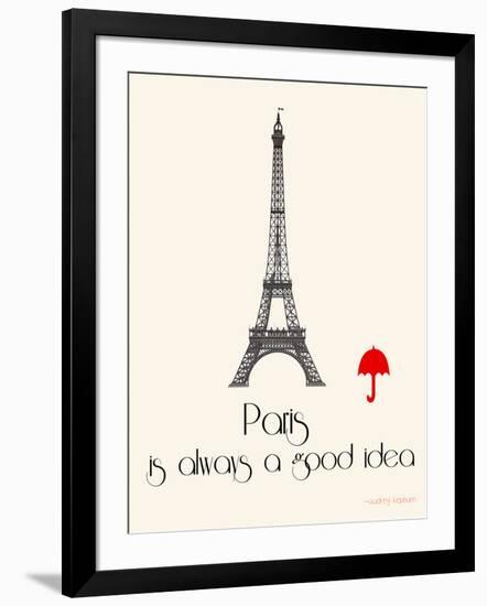 Paris Travel Poster With Eiffel Tower-Jan Weiss-Framed Art Print