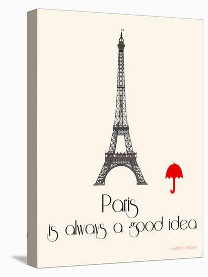 Paris Travel Poster With Eiffel Tower-Jan Weiss-Stretched Canvas