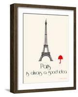 Paris Travel Poster With Eiffel Tower-Jan Weiss-Framed Art Print