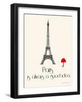 Paris Travel Poster With Eiffel Tower-Jan Weiss-Framed Art Print