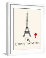 Paris Travel Poster With Eiffel Tower-Jan Weiss-Framed Art Print