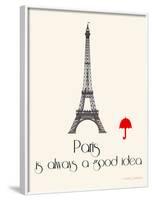 Paris Travel Poster With Eiffel Tower-Jan Weiss-Framed Art Print