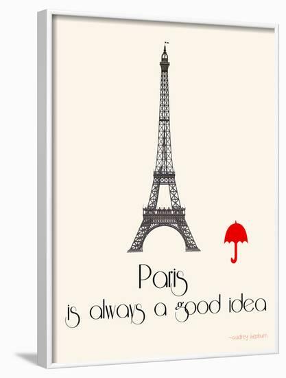 Paris Travel Poster With Eiffel Tower-Jan Weiss-Framed Art Print