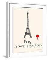 Paris Travel Poster With Eiffel Tower-Jan Weiss-Framed Art Print